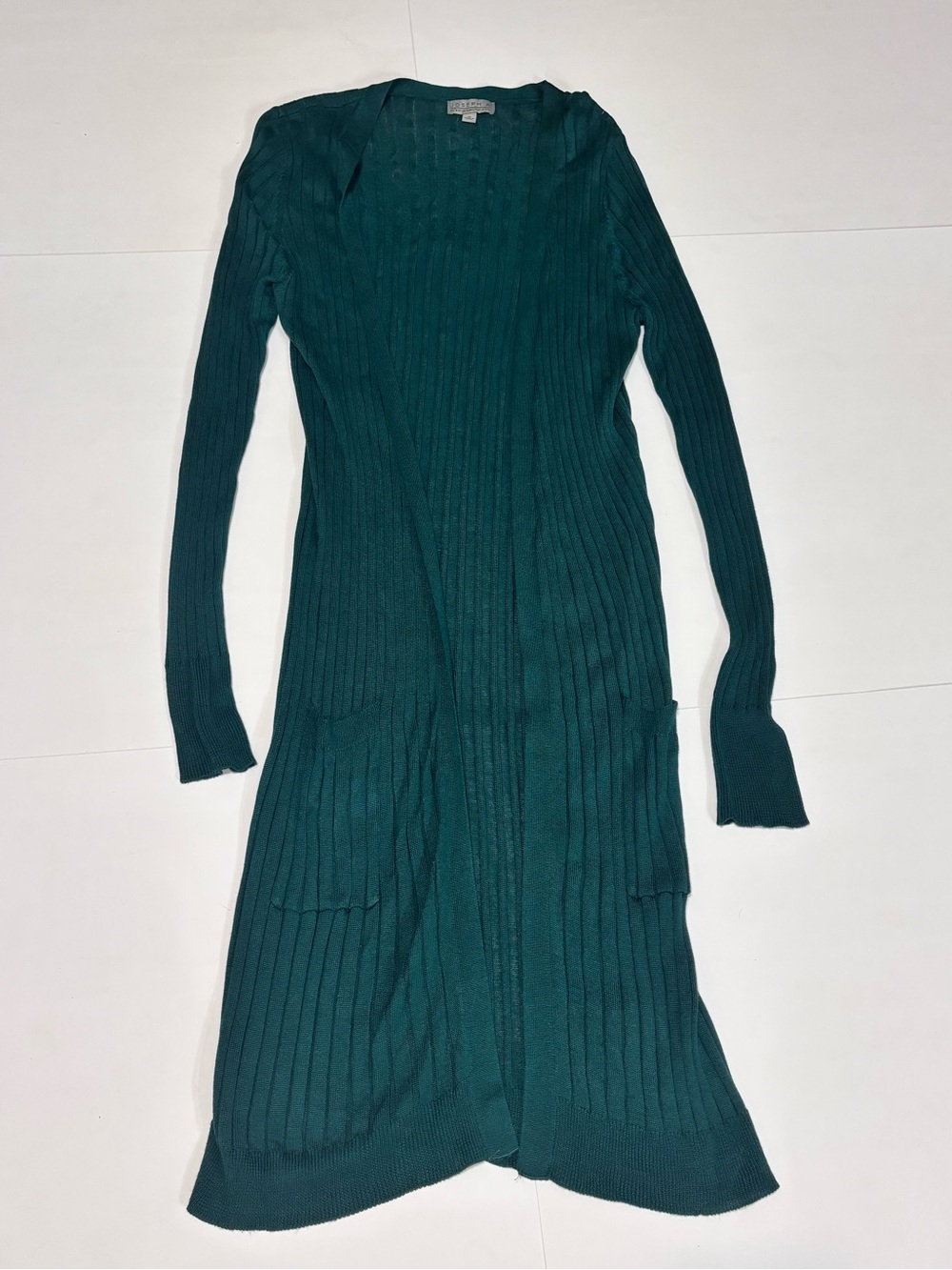 Joseph A. Long Ribbed Open-Front Cardigan Emerald Green